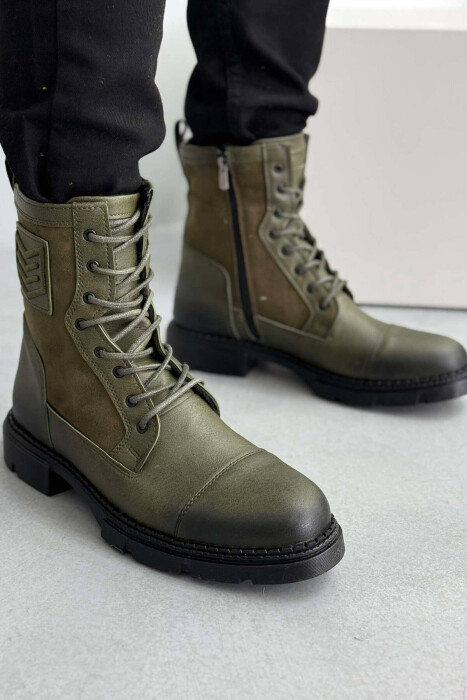 ONE COLOR LACE-UP MEN ANKLE BOOTS GREEN/JESHILE - KLAUDIO FASHION