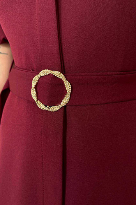 ONE COLOR LACING BELT POLO NECK WOMEN DRESS BURGUNDY/VISHNJE - 3