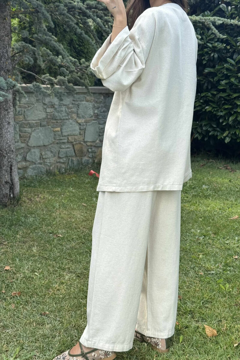 ONE COLOR LACING CARDIGAN+TROUSERS WOMEN SET CREAM/KREM - 5