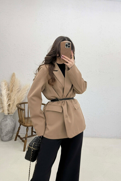 ONE COLOR LACING DETAIL WOMAN JACKET BEIGE/BEZHE - KLAUDIO FASHION