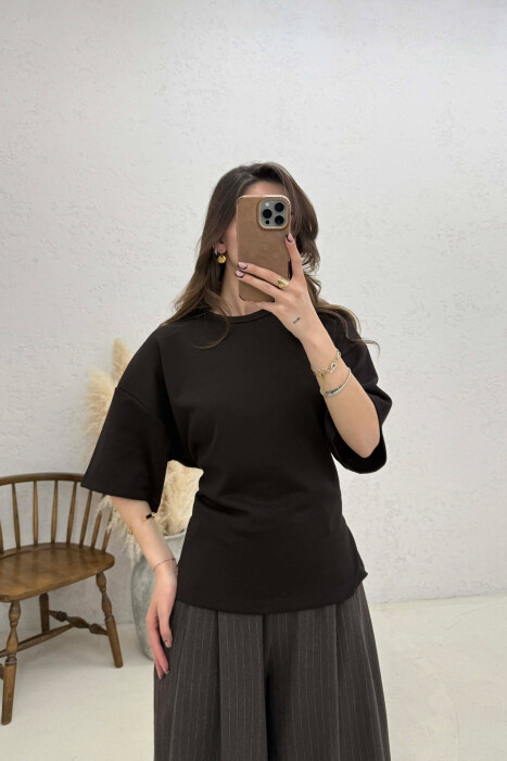 ONE COLOR LACING DETAIL WOMAN SWEATSHIRT DARK BROWN/KAE - 