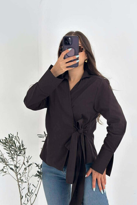 ONE COLOR LACING DETAIL WOMEN SHIRT DARK BROWN/KAE - 2