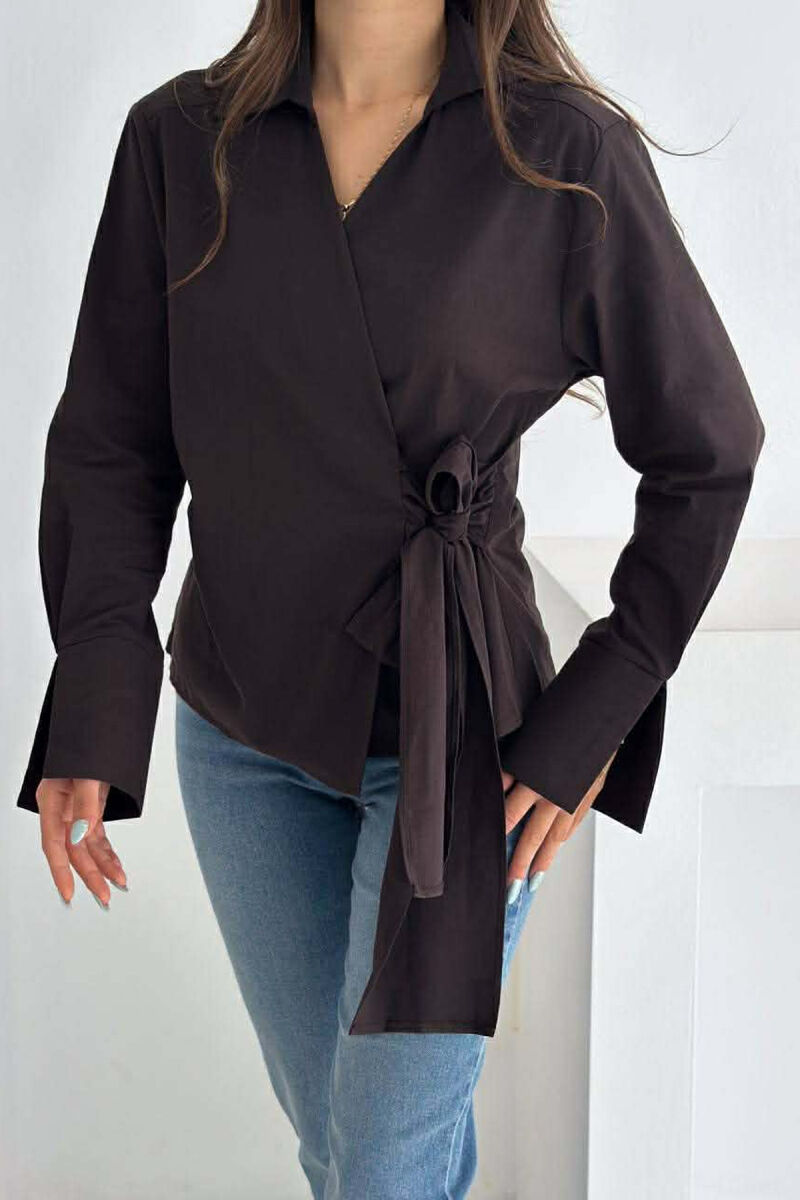 ONE COLOR LACING DETAIL WOMEN SHIRT DARK BROWN/KAE - 1