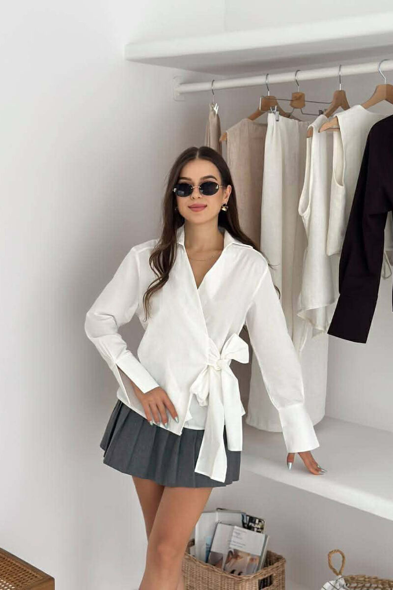 ONE COLOR LACING DETAIL WOMEN SHIRT WHITE-E BARDHE - 1