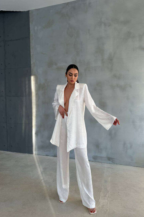 ONE COLOR LACING JACKET+TROUSERS WOMEN SET WHITE-E BARDHE 