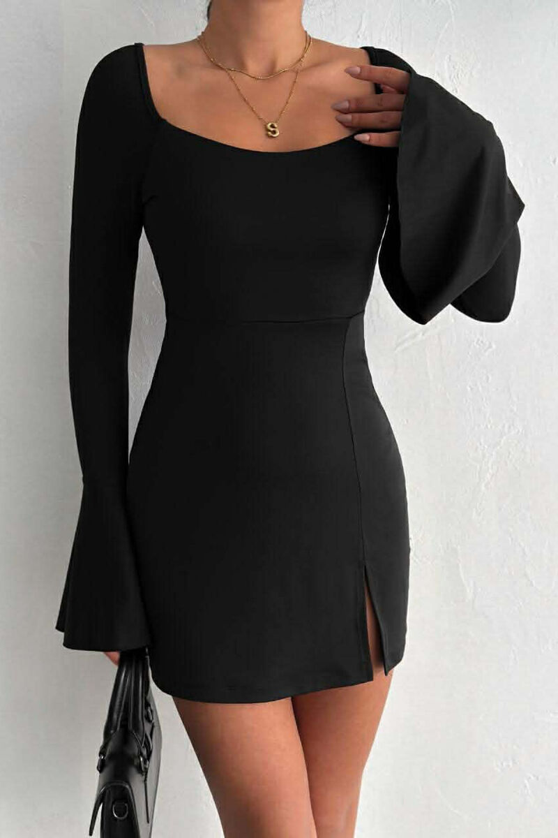 ONE COLOR LACING NECK LONG SLEEVES WOMAN DRESS BLACK/ E ZEZE - 1