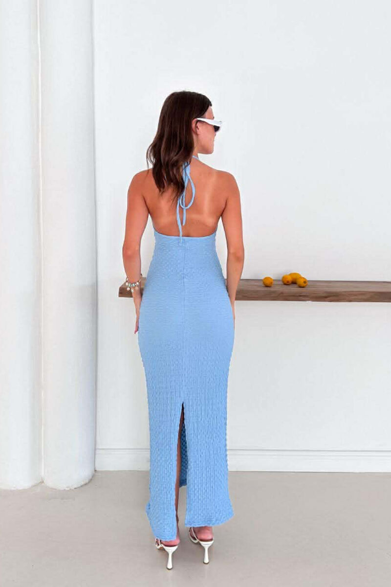 ONE COLOR LACING NECK WOMEN DRESS BABY BLUE/BLU BY - 3