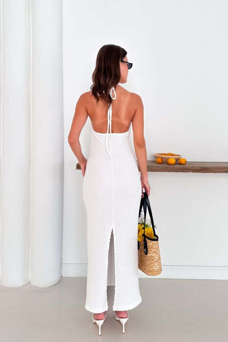 ONE COLOR LACING NECK WOMEN DRESS WHITE-E BARDHE - 2