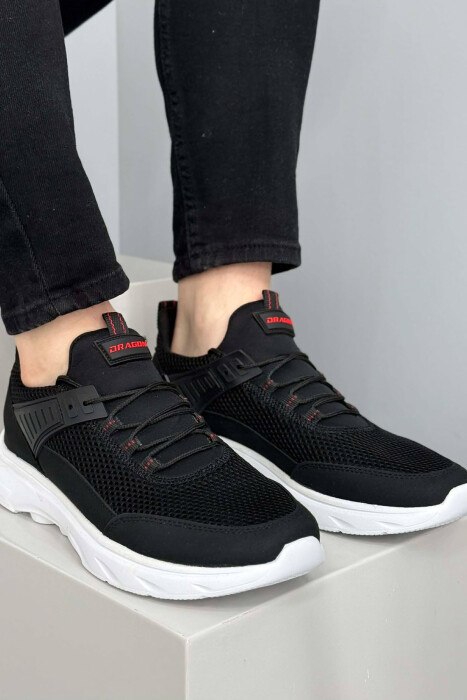 ONE COLOR LACING PLATFORM MEN SNEAKERS BLACK-RED/ZEKU - KLAUDIO FASHION