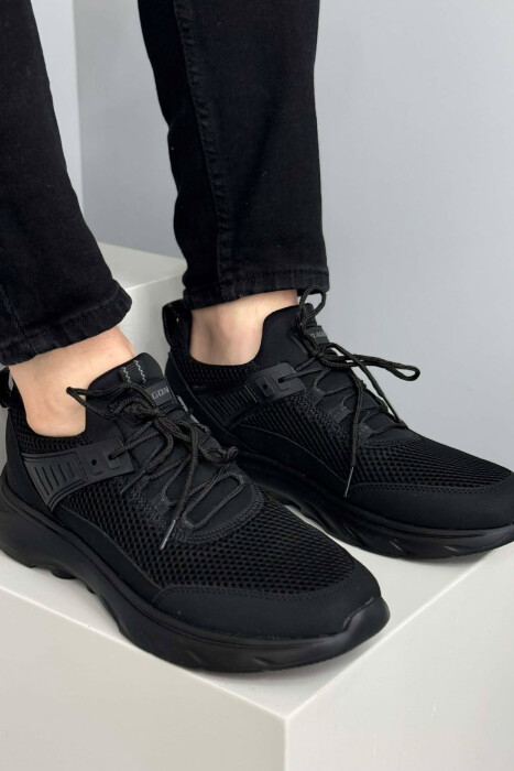 ONE COLOR LACING PLATFORM MEN SNEAKERS BLACK/ E ZEZE - KLAUDIO FASHION