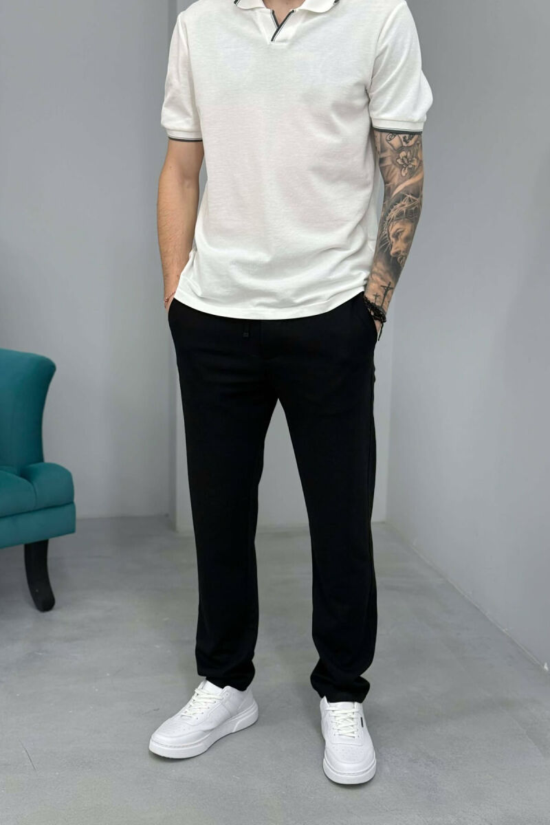 ONE COLOR LACING SEMI ELASTIC WAIST MEN PANTS BLACK/ E ZEZE - 1