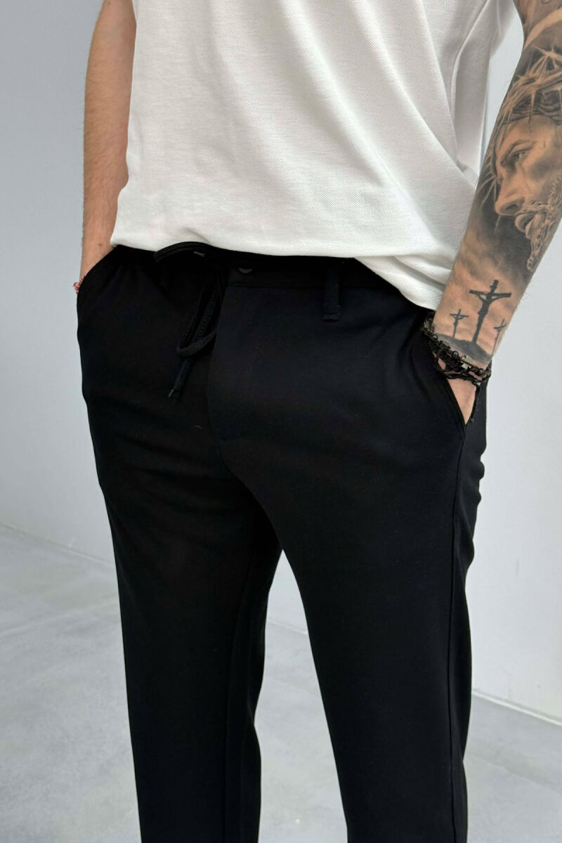 ONE COLOR LACING SEMI ELASTIC WAIST MEN PANTS BLACK/ E ZEZE - 2