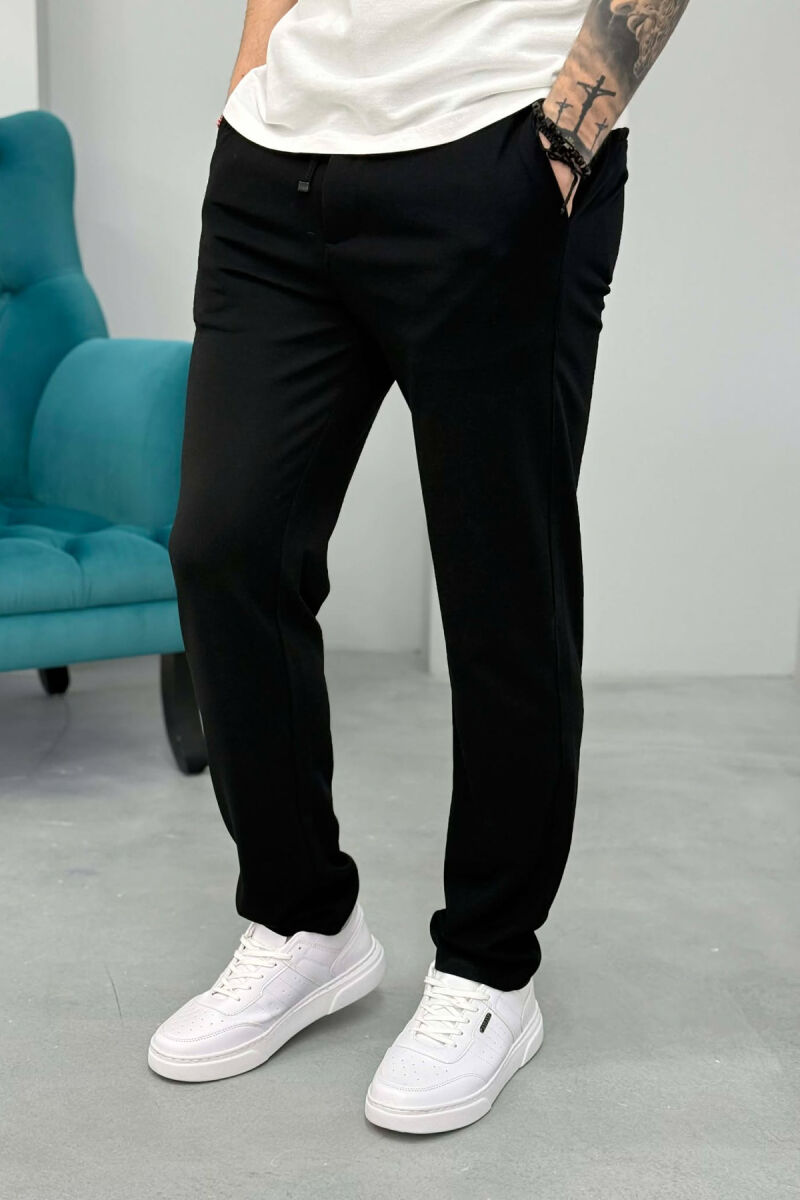 ONE COLOR LACING SEMI ELASTIC WAIST MEN PANTS BLACK/ E ZEZE - 3