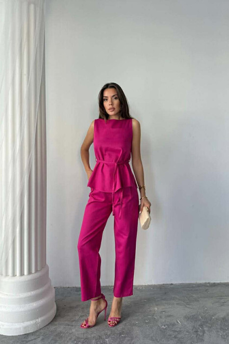 ONE COLOR LACING VEST+TROUSERS WOMEN SET FUCHSIA/CIKLAMI - 1