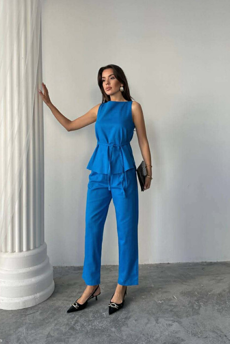 ONE COLOR LACING VEST+TROUSERS WOMEN SET LIGHT BLUE-LIGHT BLUE/BZ-BZ - 1
