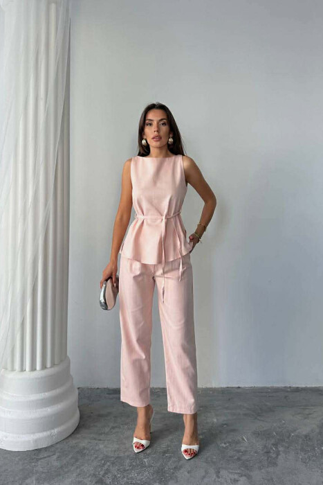 ONE COLOR LACING VEST+TROUSERS WOMEN SET POWDER/PUDER - 