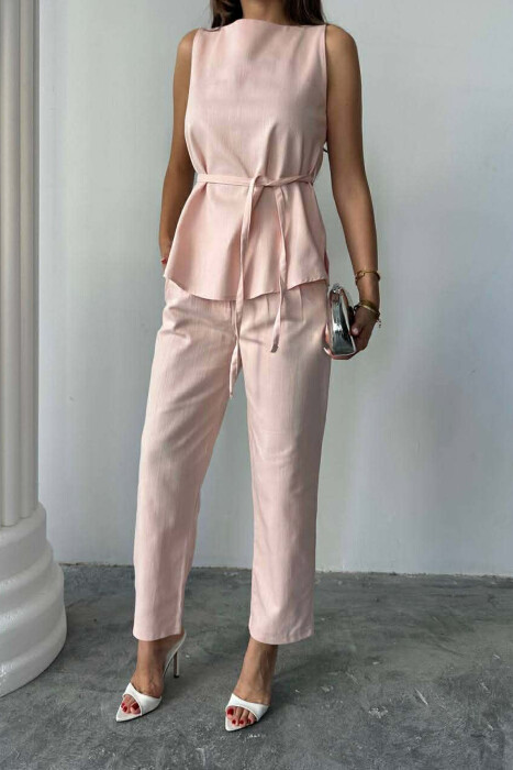 ONE COLOR LACING VEST+TROUSERS WOMEN SET POWDER/PUDER - 2