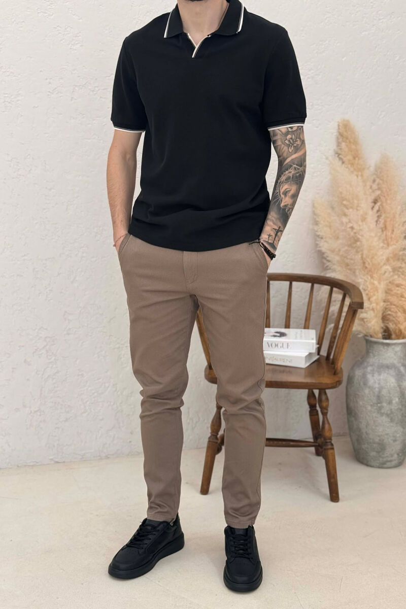 ONE COLOR LACING WAIST MEN PANTS BEIGE/BEZHE - 1
