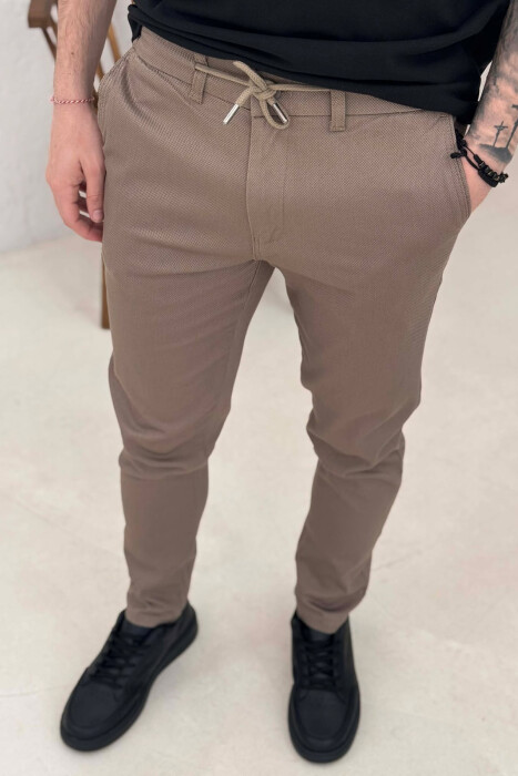 ONE COLOR LACING WAIST MEN PANTS BEIGE/BEZHE - 2