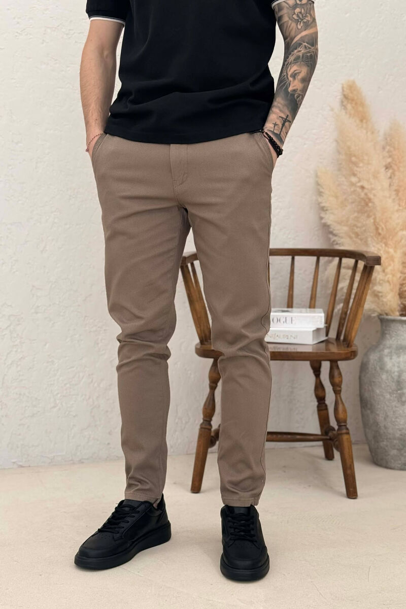 ONE COLOR LACING WAIST MEN PANTS BEIGE/BEZHE - 3