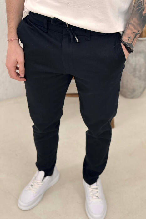 ONE COLOR LACING WAIST MEN PANTS BLACK/ E ZEZE - 2