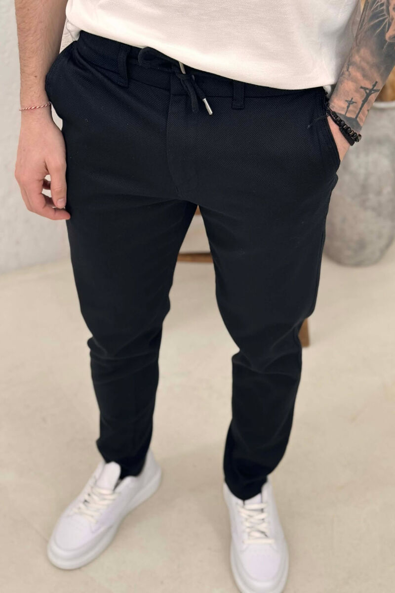 ONE COLOR LACING WAIST MEN PANTS BLACK/ E ZEZE - 2