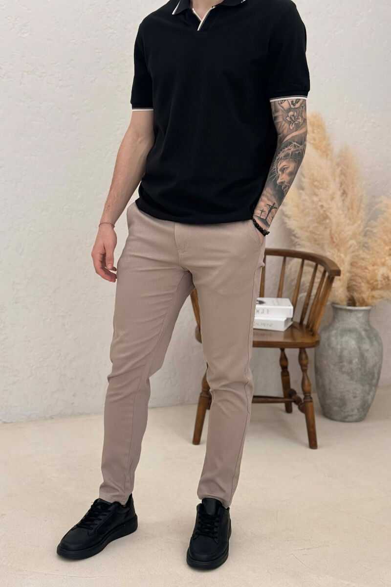 ONE COLOR LACING WAIST MEN PANTS LIGHT BEIGE/BZHZB - 1