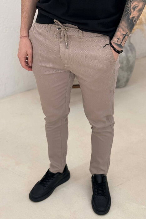 ONE COLOR LACING WAIST MEN PANTS LIGHT BEIGE/BZHZB - 2