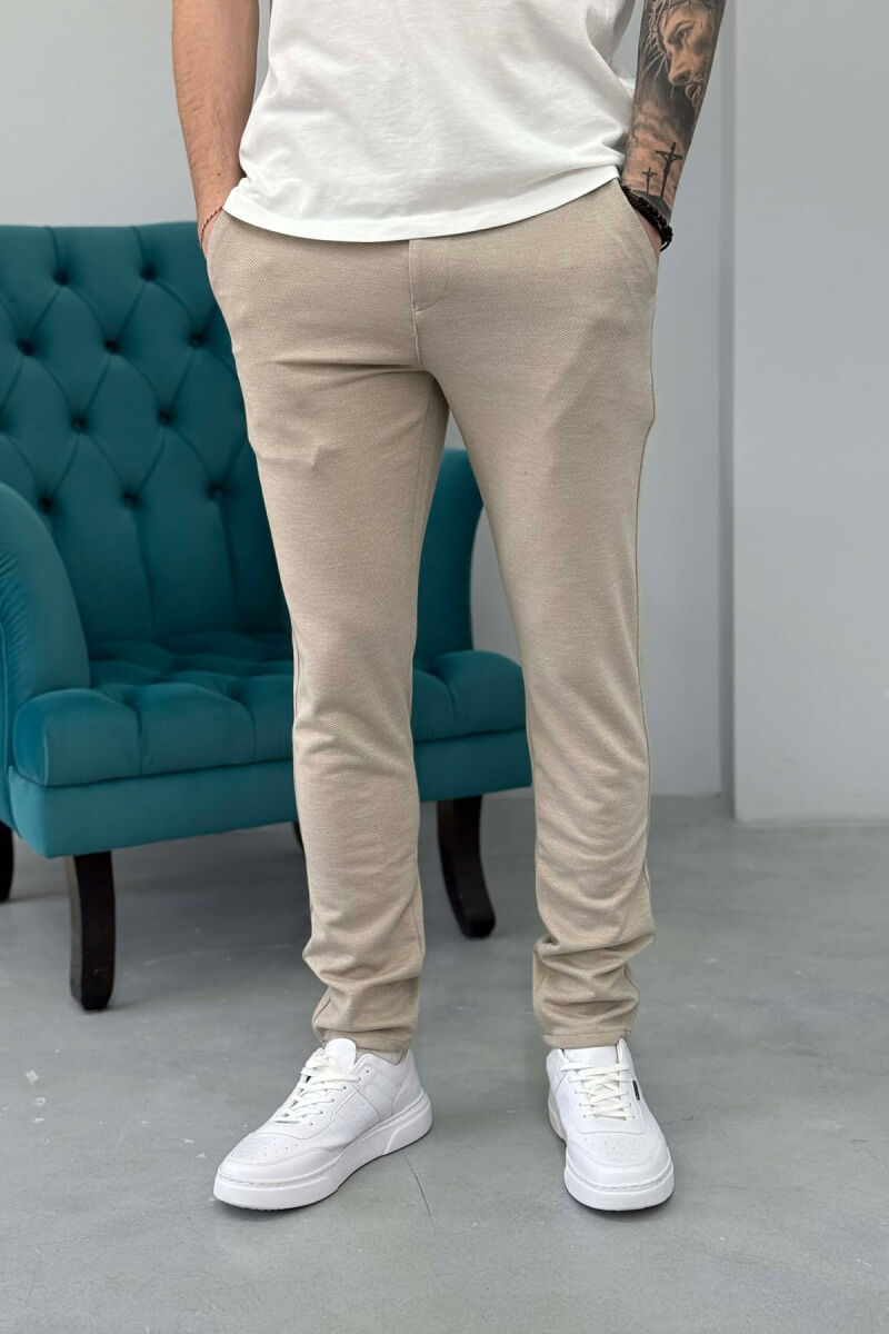 ONE COLOR LACING WAIST SIMPLE MEN PANTS BEIGE/BEZHE - 1