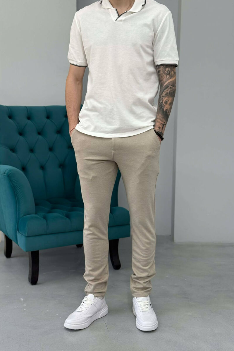 ONE COLOR LACING WAIST SIMPLE MEN PANTS BEIGE/BEZHE - 2