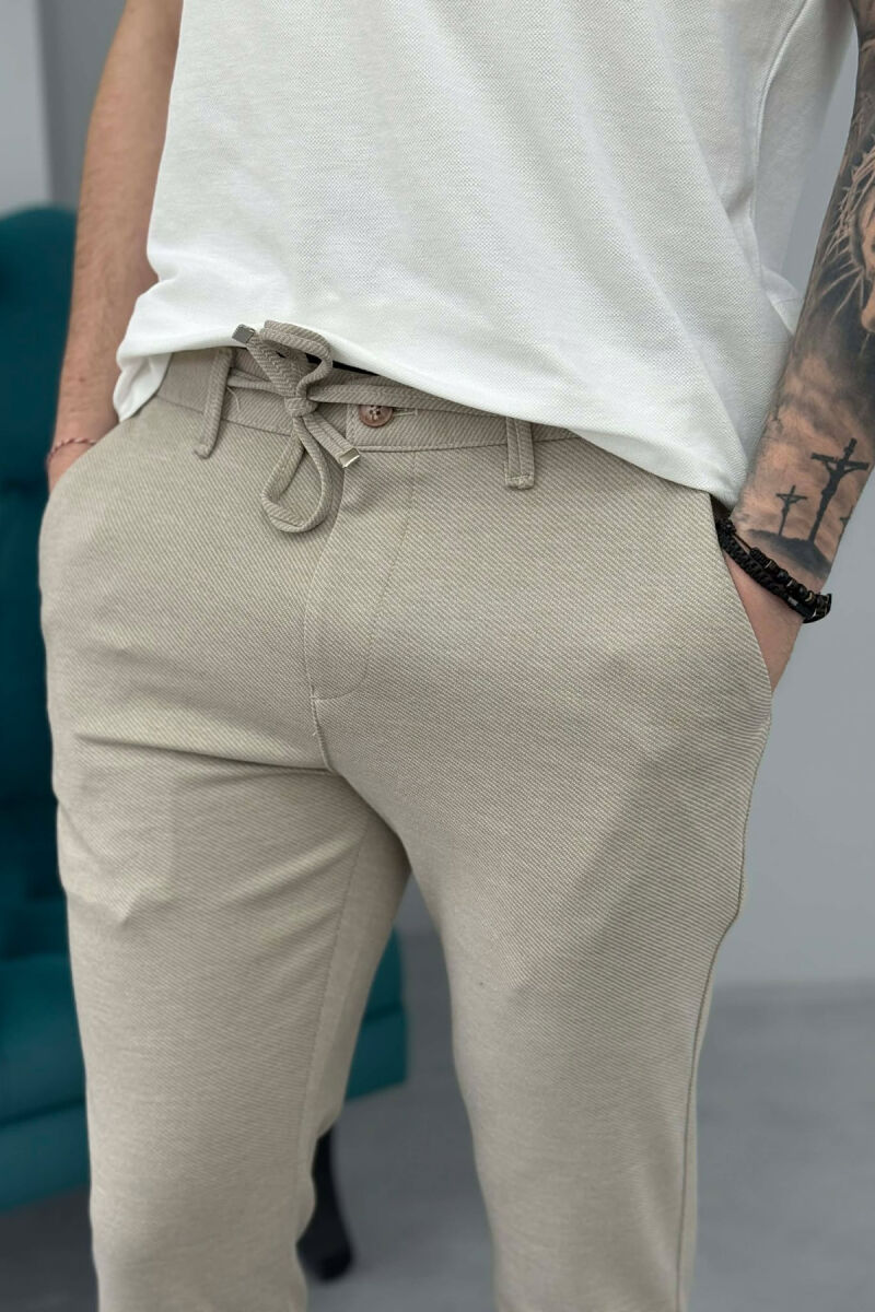 ONE COLOR LACING WAIST SIMPLE MEN PANTS BEIGE/BEZHE - 3