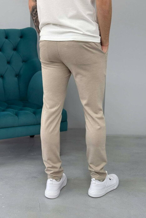 ONE COLOR LACING WAIST SIMPLE MEN PANTS BEIGE/BEZHE - 5