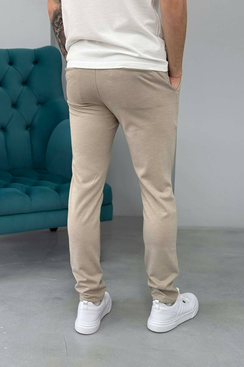 ONE COLOR LACING WAIST SIMPLE MEN PANTS BEIGE/BEZHE - 5