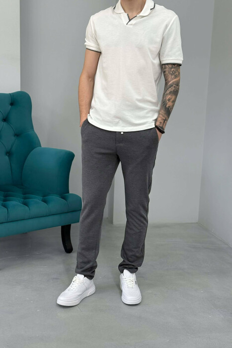 ONE COLOR LACING WAIST SIMPLE MEN PANTS DARK GREY/GEE - 2