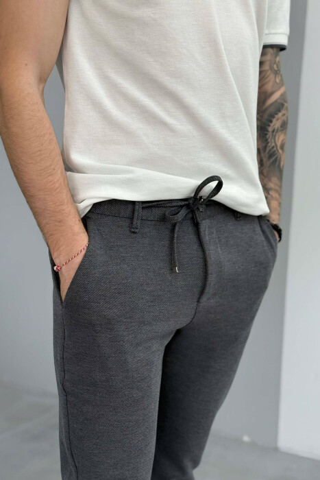 ONE COLOR LACING WAIST SIMPLE MEN PANTS DARK GREY/GEE - 3