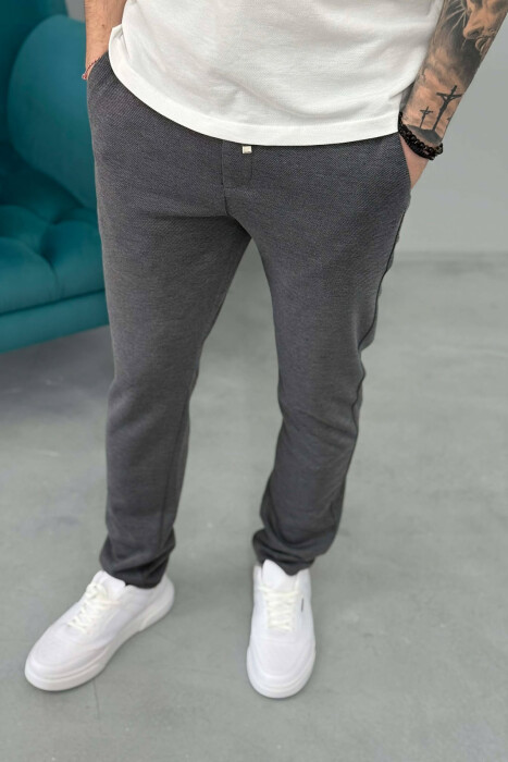 ONE COLOR LACING WAIST SIMPLE MEN PANTS DARK GREY/GEE - 4