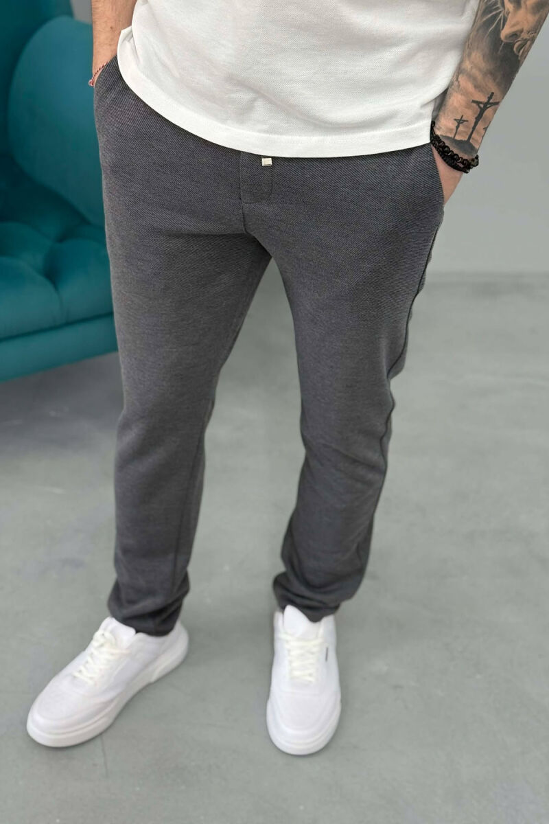 ONE COLOR LACING WAIST SIMPLE MEN PANTS DARK GREY/GEE - 4