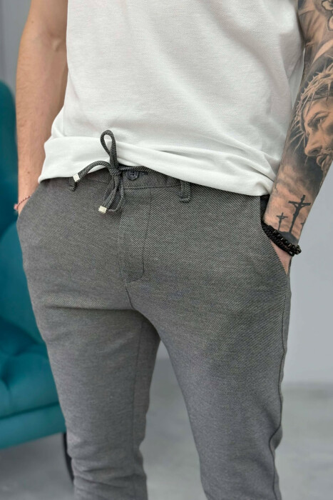 ONE COLOR LACING WAIST SIMPLE MEN PANTS GREY/GRI - 4