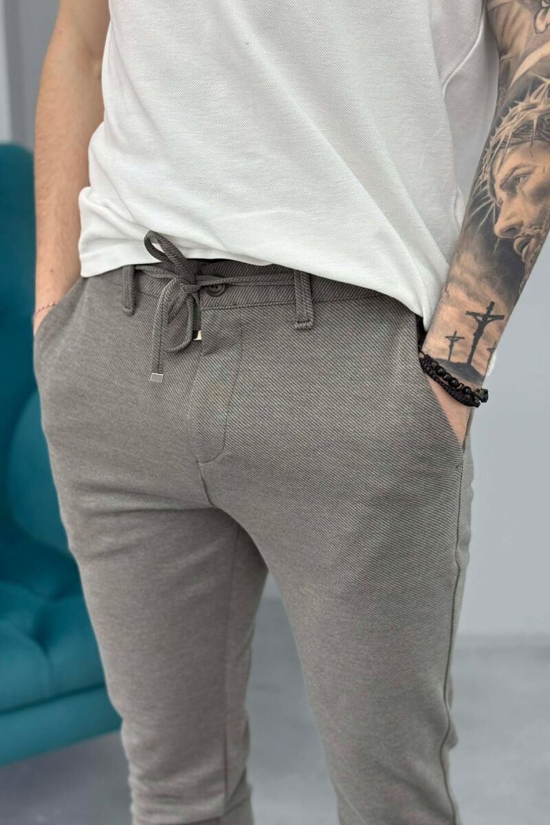 ONE COLOR LACING WAIST SIMPLE MEN PANTS OLIVE/ULLI - 3