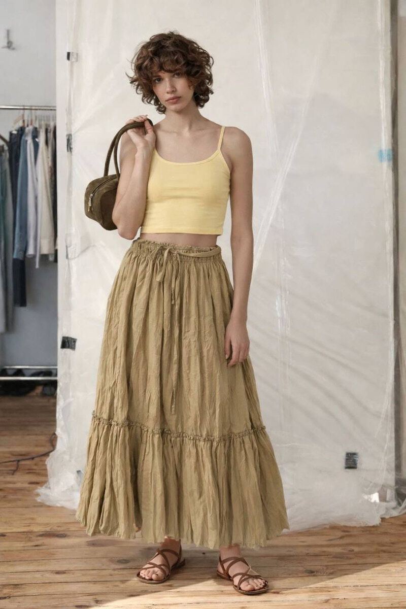 ONE COLOR LACING WAIST WOMAN SKIRT BEIGE/BEZHE - 1