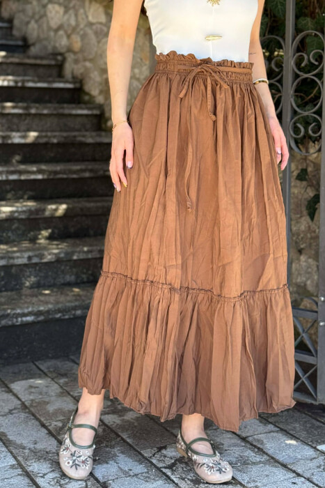 ONE COLOR LACING WAIST WOMAN SKIRT BROWN/KAFE - 