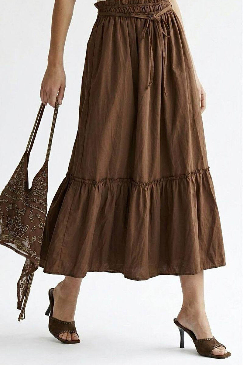 ONE COLOR LACING WAIST WOMAN SKIRT BROWN/KAFE - 2