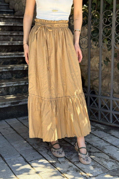 ONE COLOR LACING WAIST WOMAN SKIRT LIGHT BROWN/KAZB - 