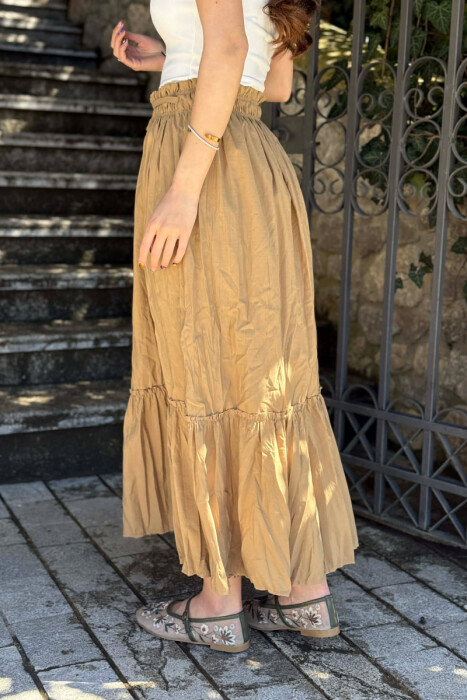 ONE COLOR LACING WAIST WOMAN SKIRT LIGHT BROWN/KAZB - 3