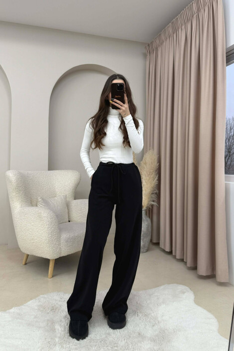 ONE COLOR LACING WAIST WOMEN TROUSERS BLACK/ E ZEZE 