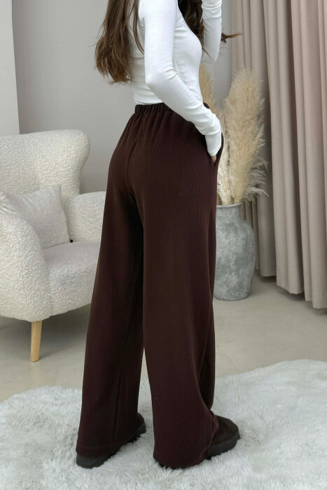 ONE COLOR LACING WAIST WOMEN TROUSERS BROWN/KAFE - 4