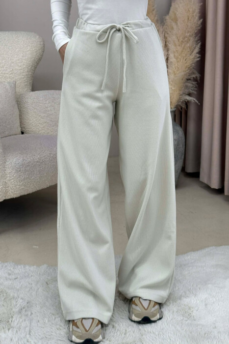 ONE COLOR LACING WAIST WOMEN TROUSERS CREAM/KREM 
