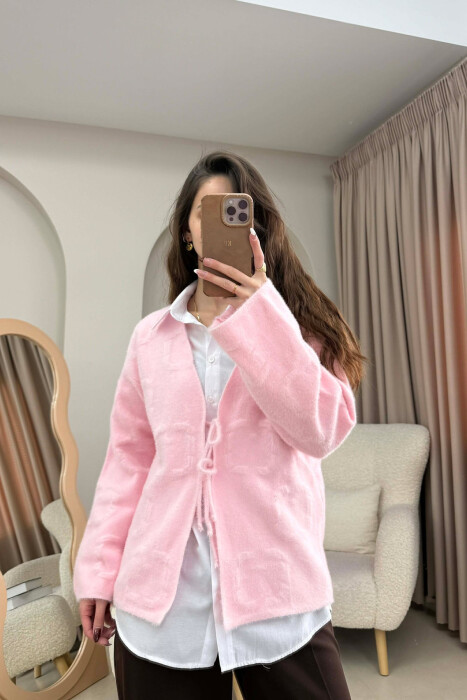 ONE COLOR LACING WOMEN CARDIGAN PINK/ROZE - KLAUDIO FASHION