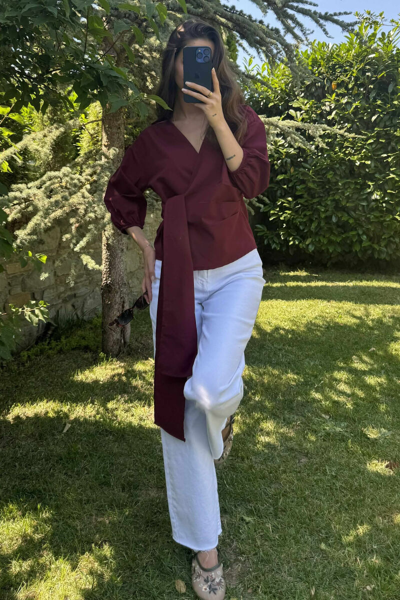 ONE COLOR LACING WOMEN SHIRT BURGUNDY/VISHNJE - 1