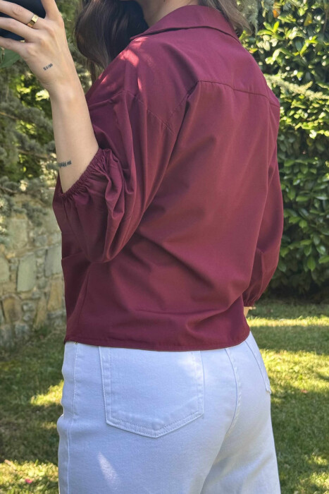 ONE COLOR LACING WOMEN SHIRT BURGUNDY/VISHNJE - 3